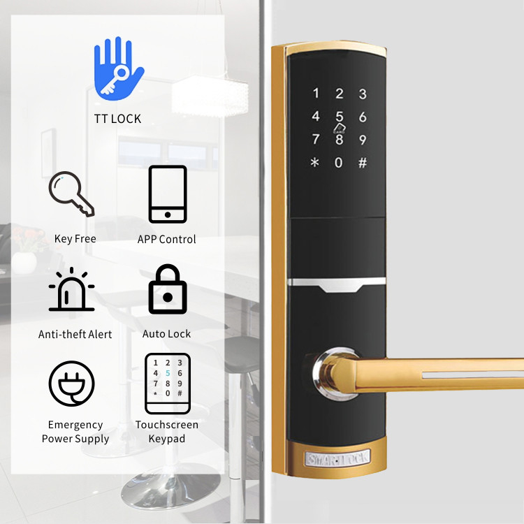 Gold Farbe Fernbedienung Smart Keypad Türschloss mit TTlock App Card Key